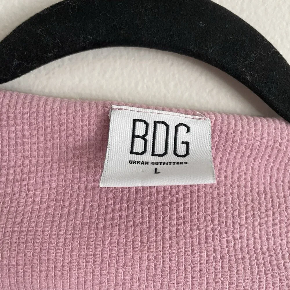 BDG Urban Outfitters Women L Pink Ribbed Y2K Seamless Elise Long Sleeve Crop Top